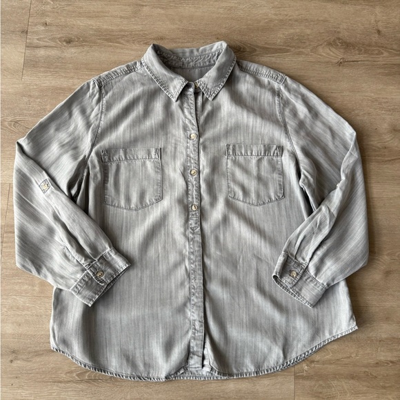 Women's Denim Gray Shirt Button Down Long Sleeve Top SZ L - Picture 1 of 7